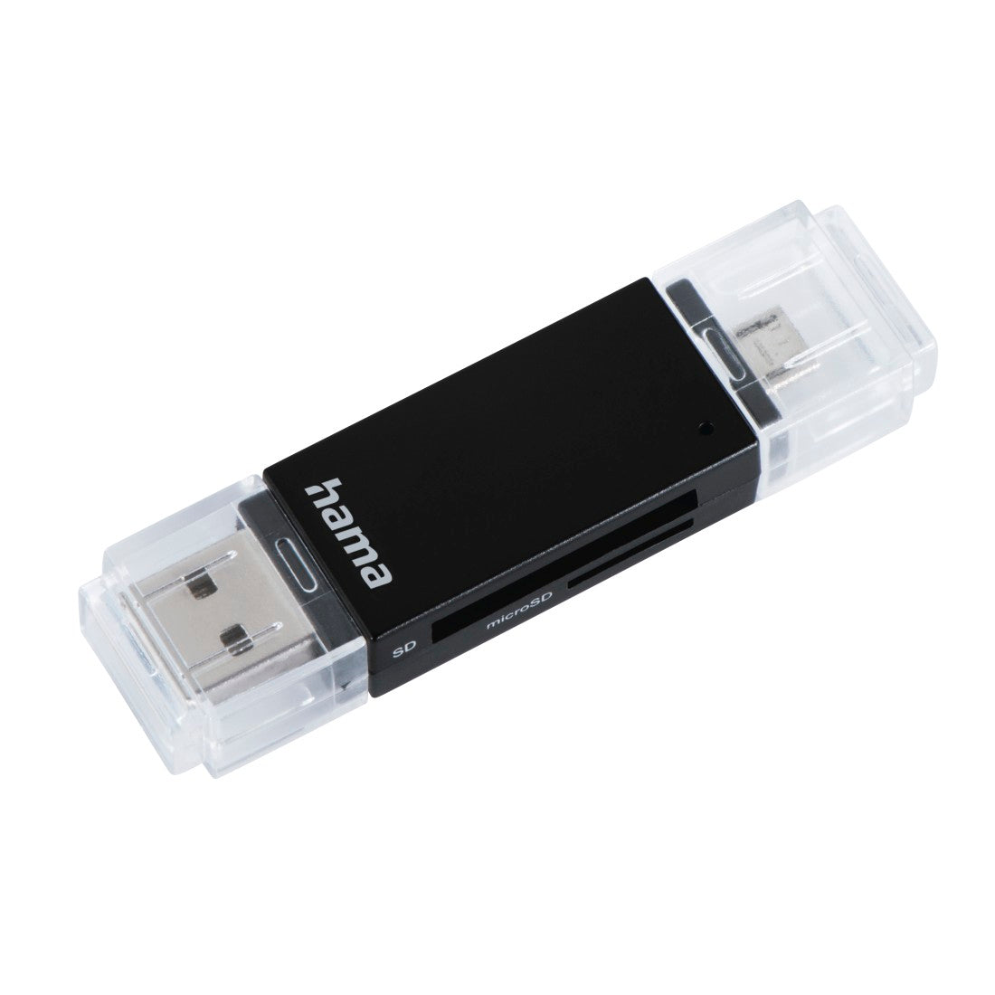 Hama Basic External USB 2.0 OTG Card Reader, USB-A + Micro B, SD/microSD, Black, USB Powered .