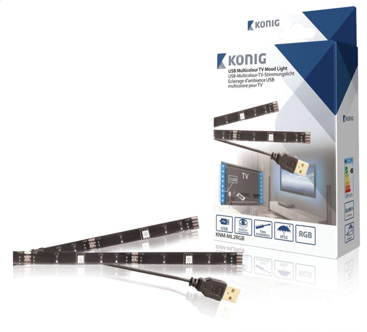 Product Image of Konig KNM-ML2RGB USB TV-mood light LED 2 strips 50 cm RGB