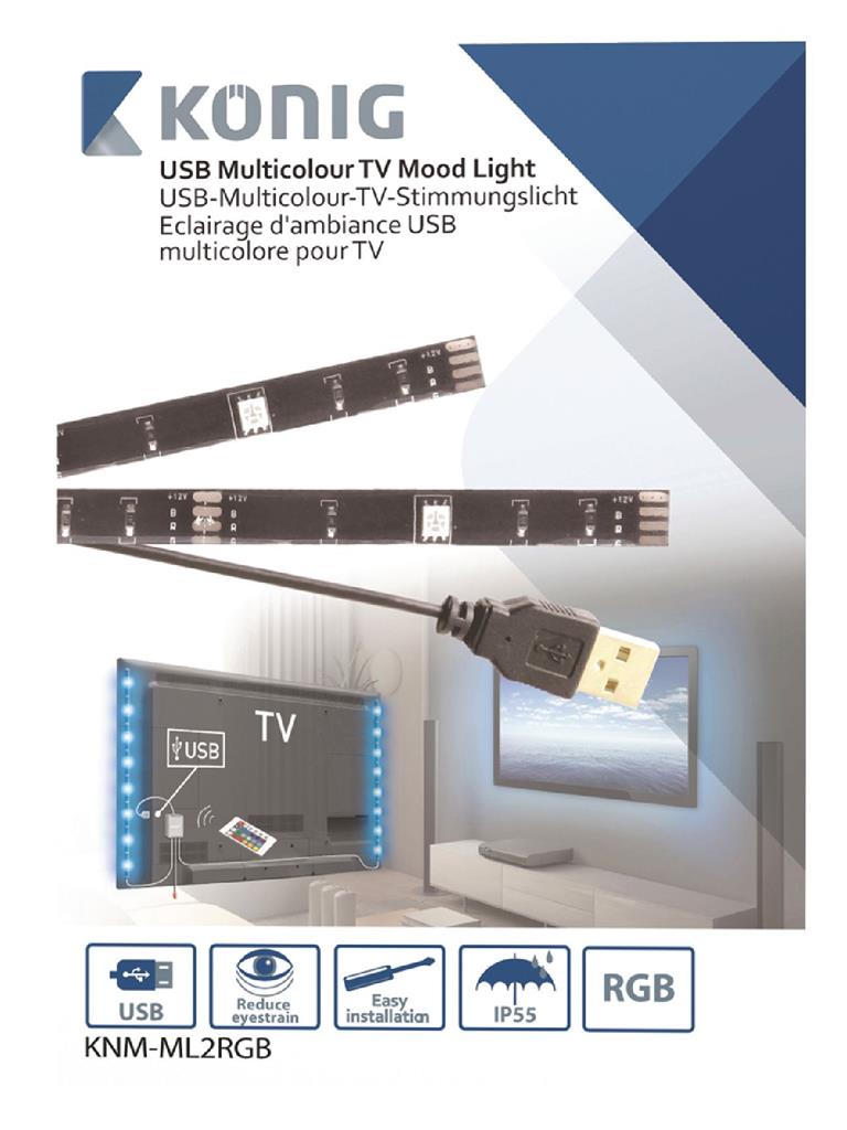 Konig KNM-ML2RGB USB TV-mood light LED 2 strips 50 cm RGB