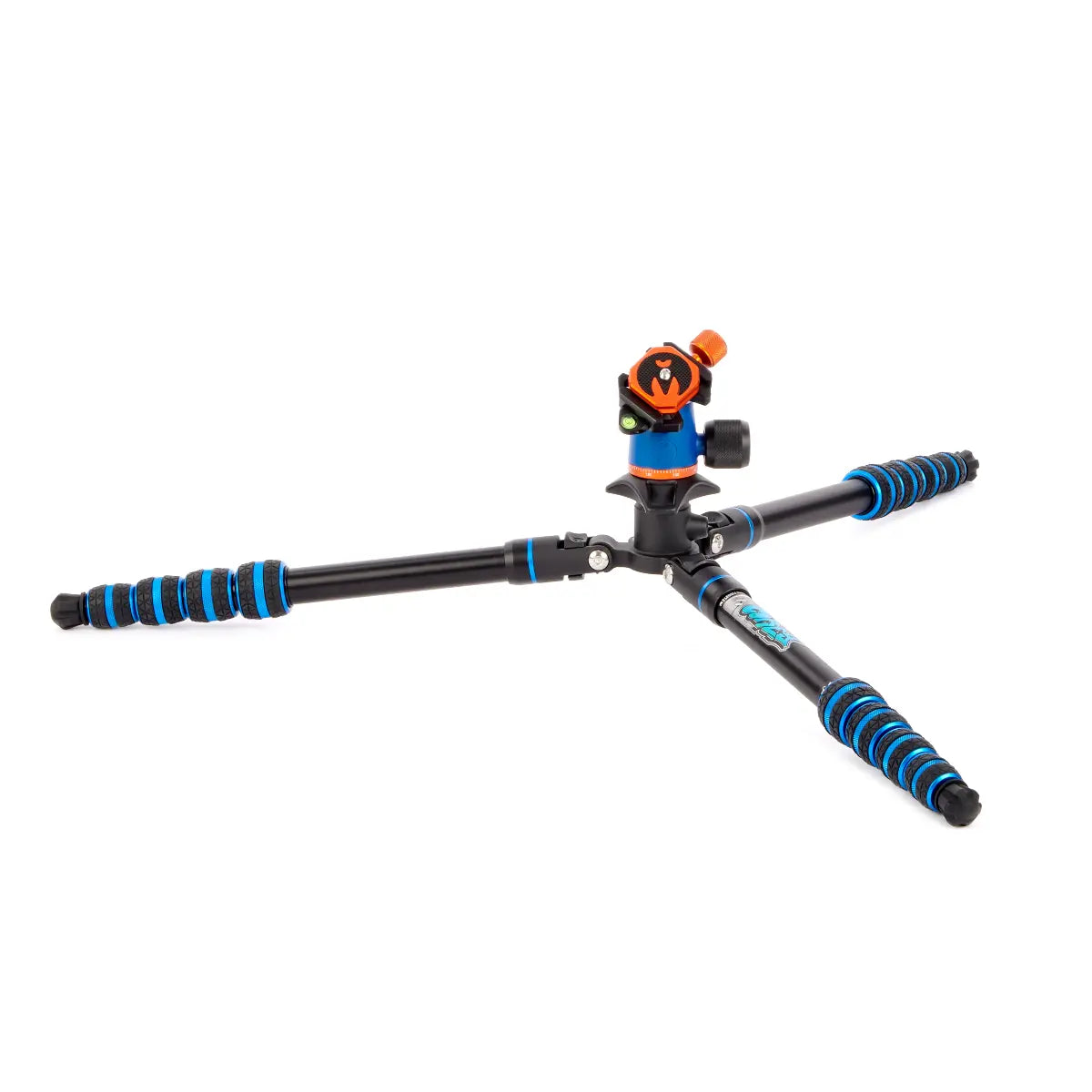 Camera tripod with ball head on a white background