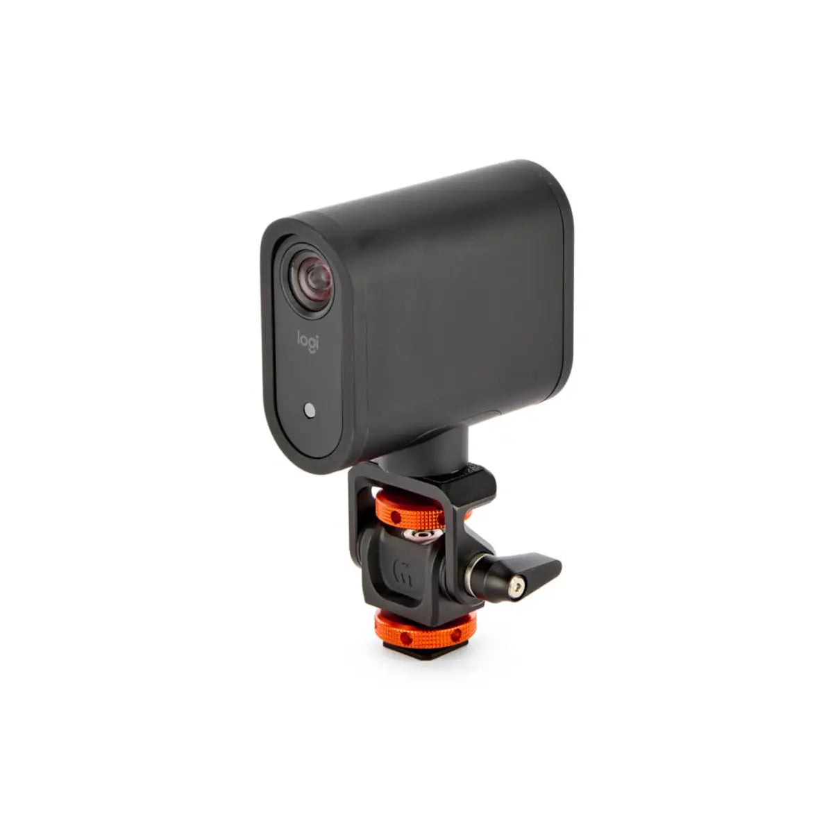 Black camera with a mount on a white background