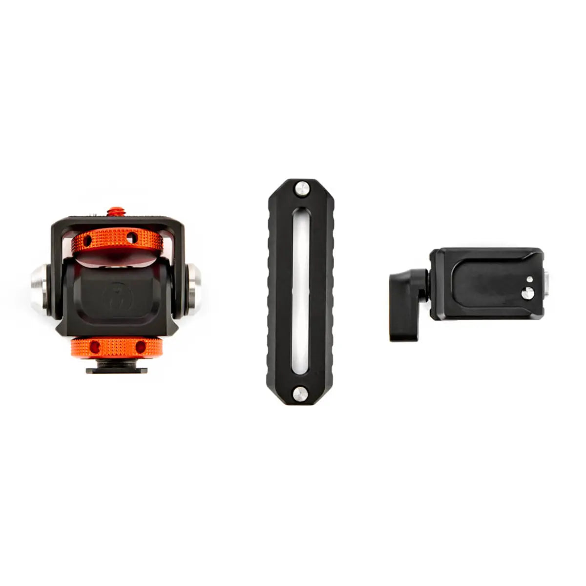 Three camera accessories on a white background