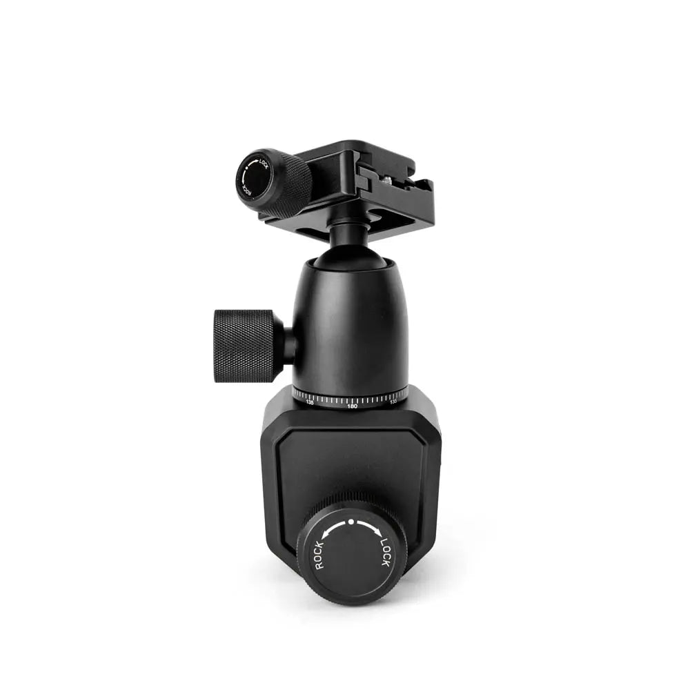 Black camera ball head on a white background