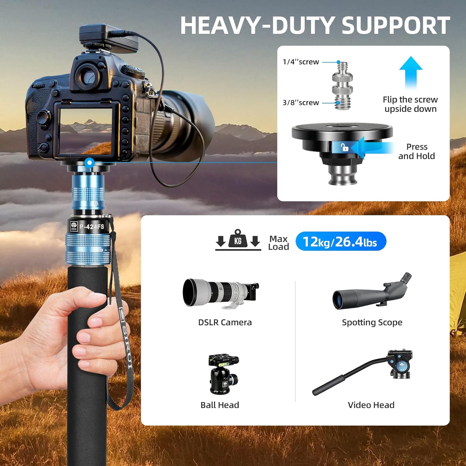 SIRUI P-424FS Carbon Fibre Monopod Kit with VA-5 Fluid Video Head