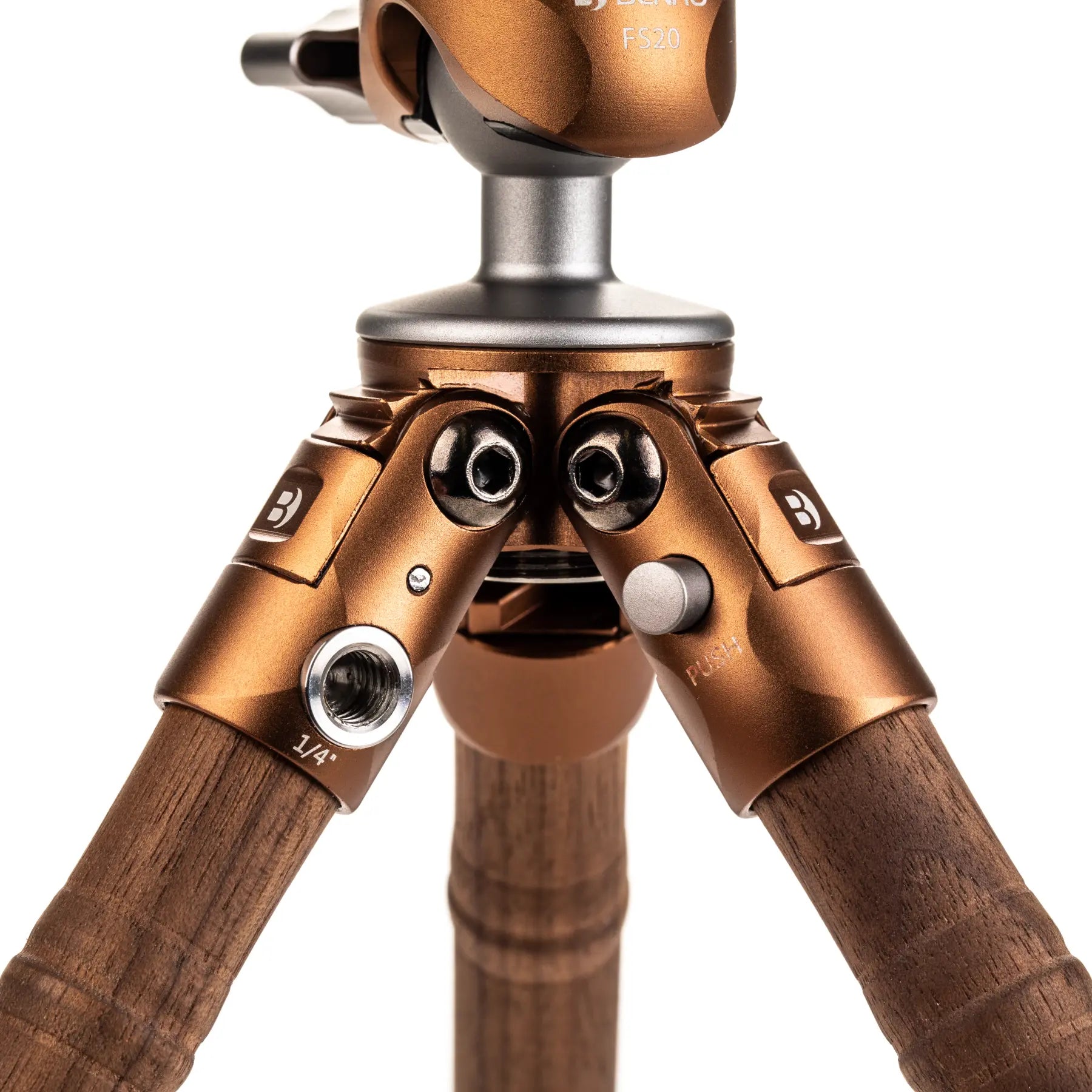 Benro Tablepod Tripod Wooden Edition Kit side angle of 1/4" thread mount