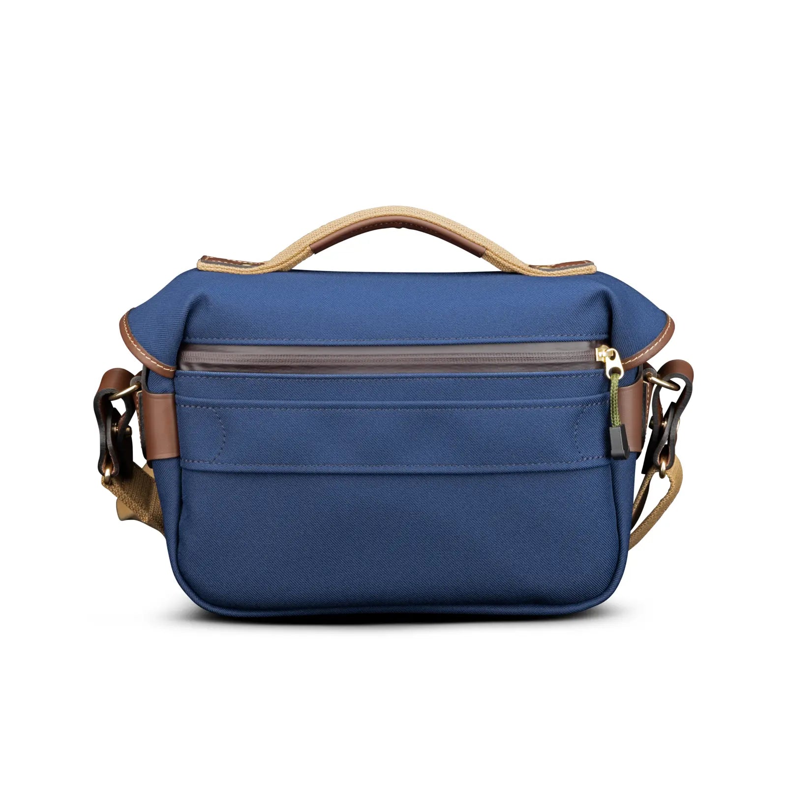 Blue bag with brown accents on a white background