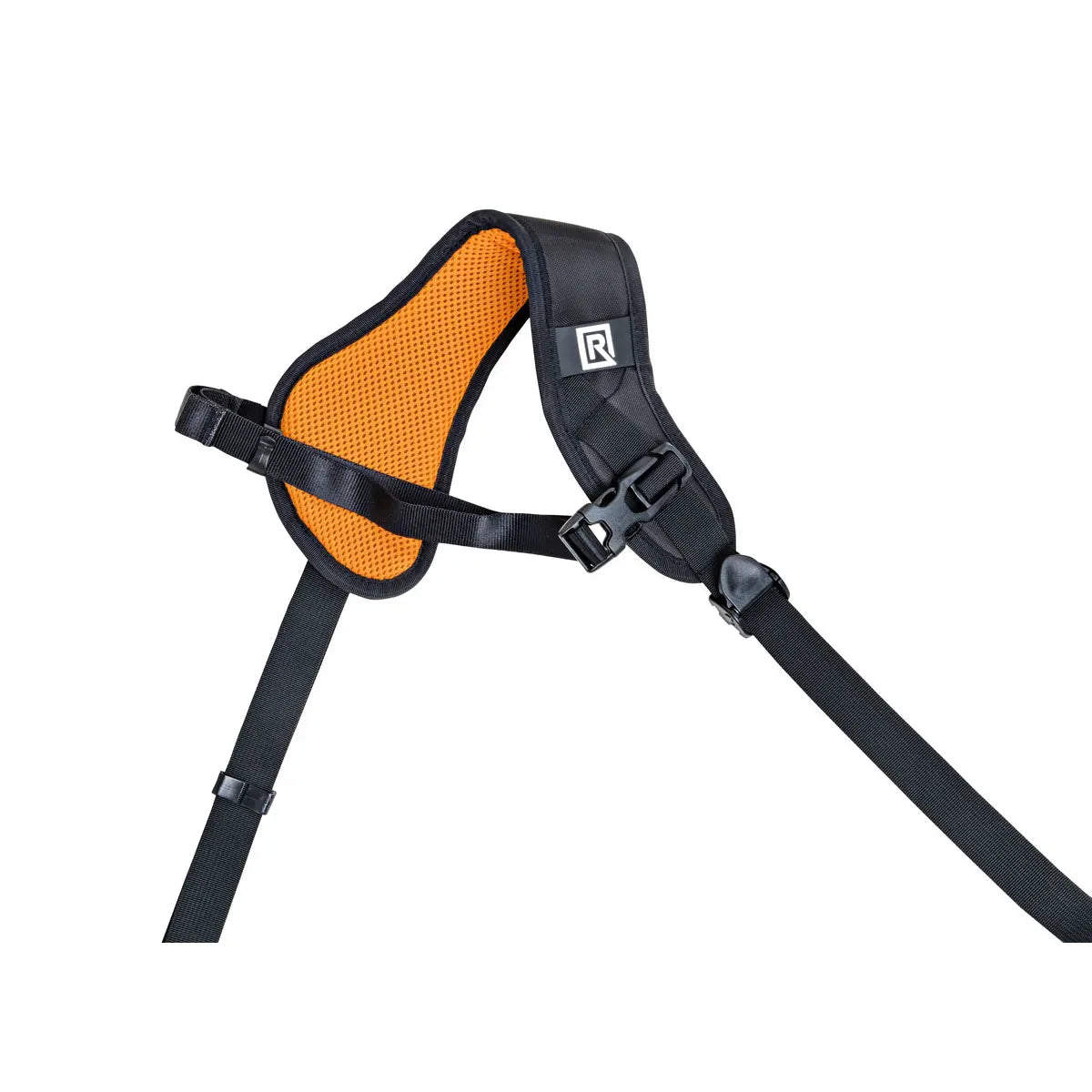 Orange and black harness on a white background