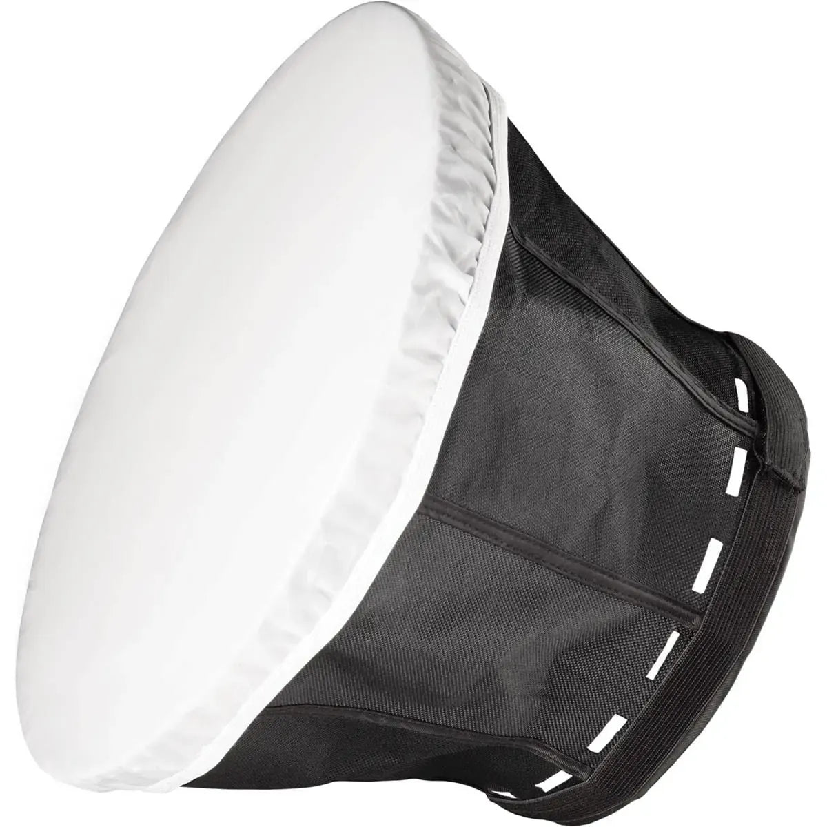 Black and white softbox light modifier on a white background
