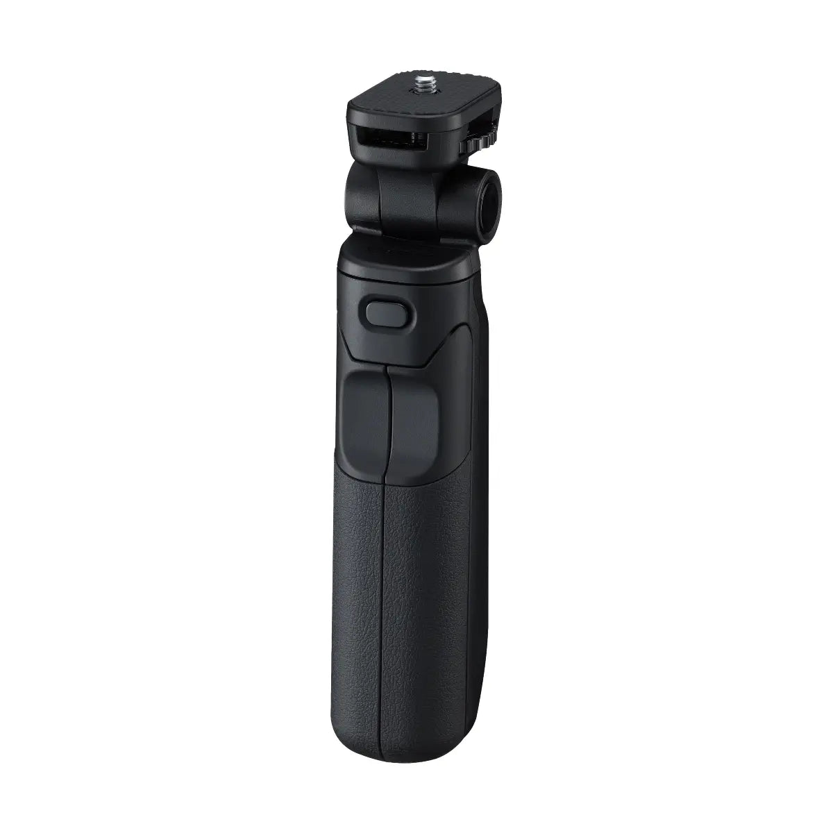 Black handheld camera stabilizer on a white background