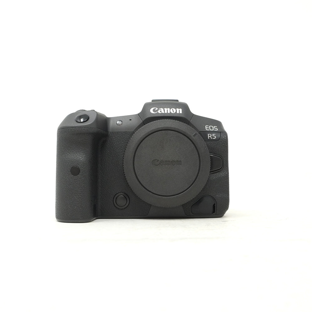 Canon EOS R5 camera body on a white background