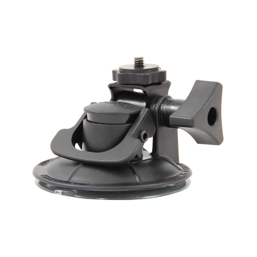 Black suction cup mount on a white background