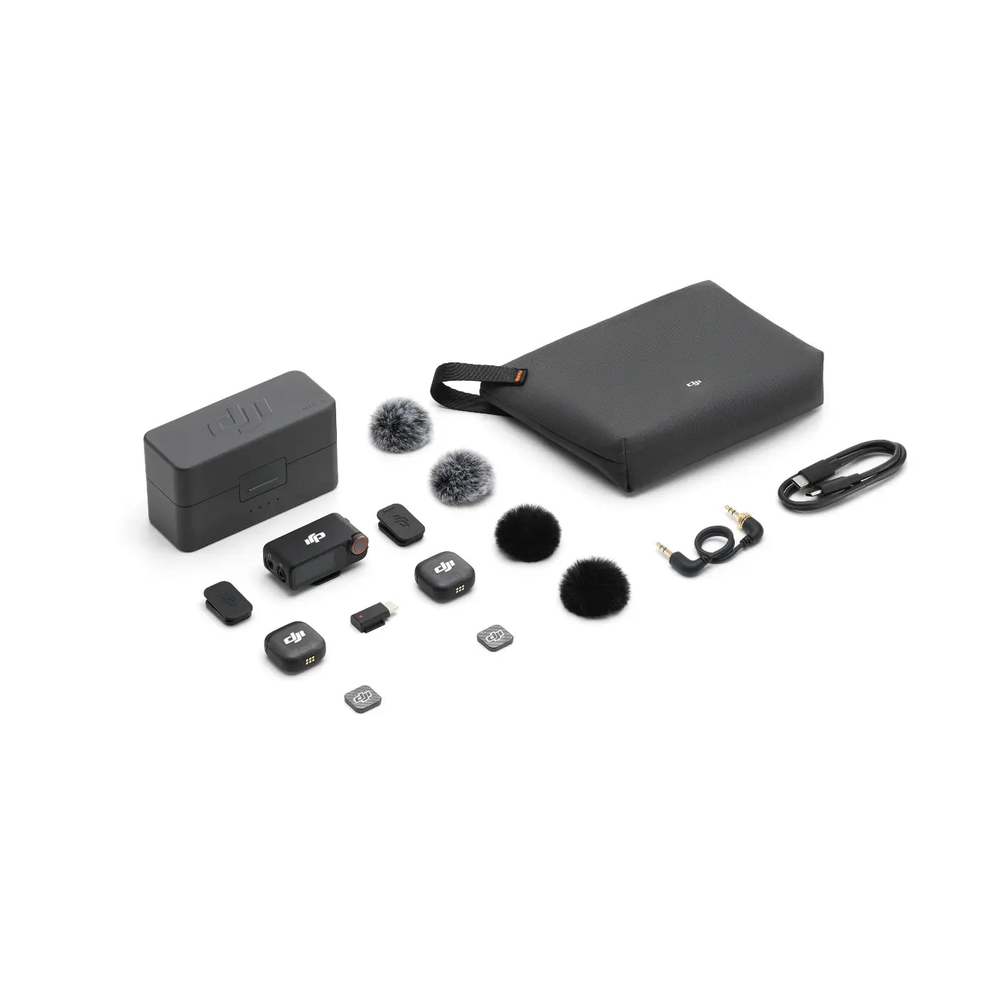 DJI Mic 3 (2 TX + 1 RX + Charging Case) contents