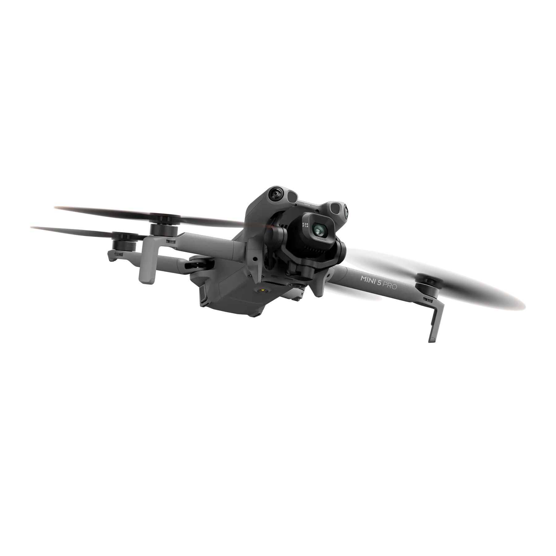 Black drone with propellers on a white background