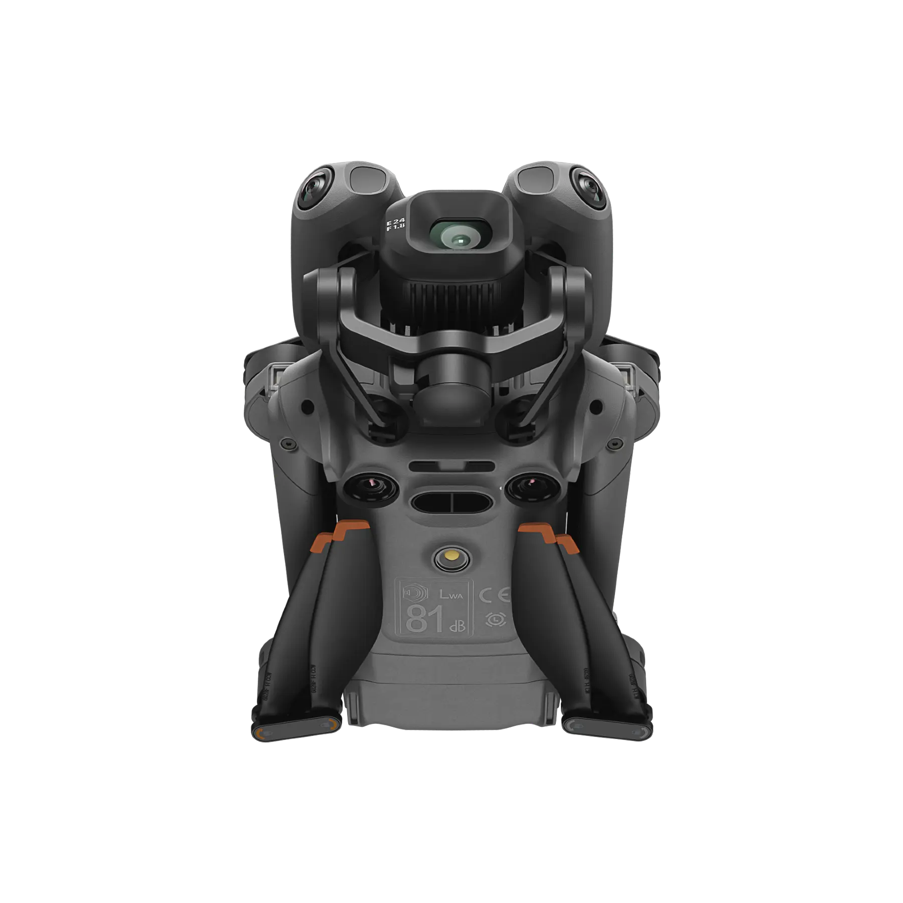 Back view of a black and gray backpack with multiple compartments on a white background