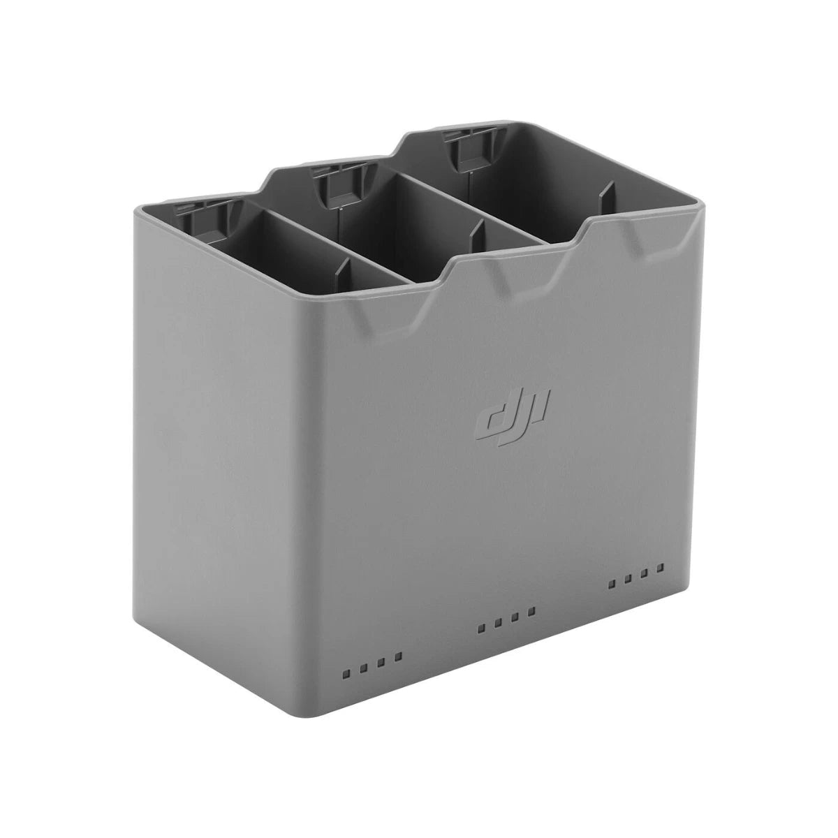 Gray multi-compartment holder with DJI logo on a white background