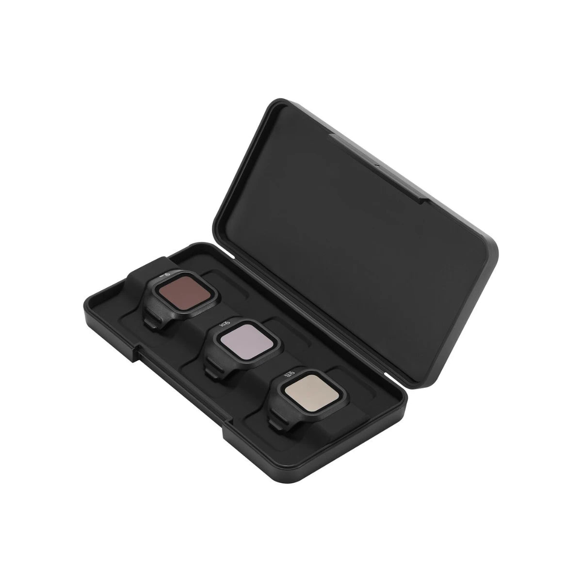 Set of makeup shades in a black case on a white background
