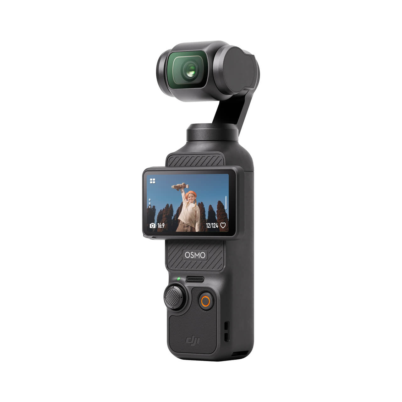 DJI Osmo Pocket 3 Video Camera with a 1-inch CMOS sensor, 2-inch rotatable touchscreen, and integrated stabilization hardware.