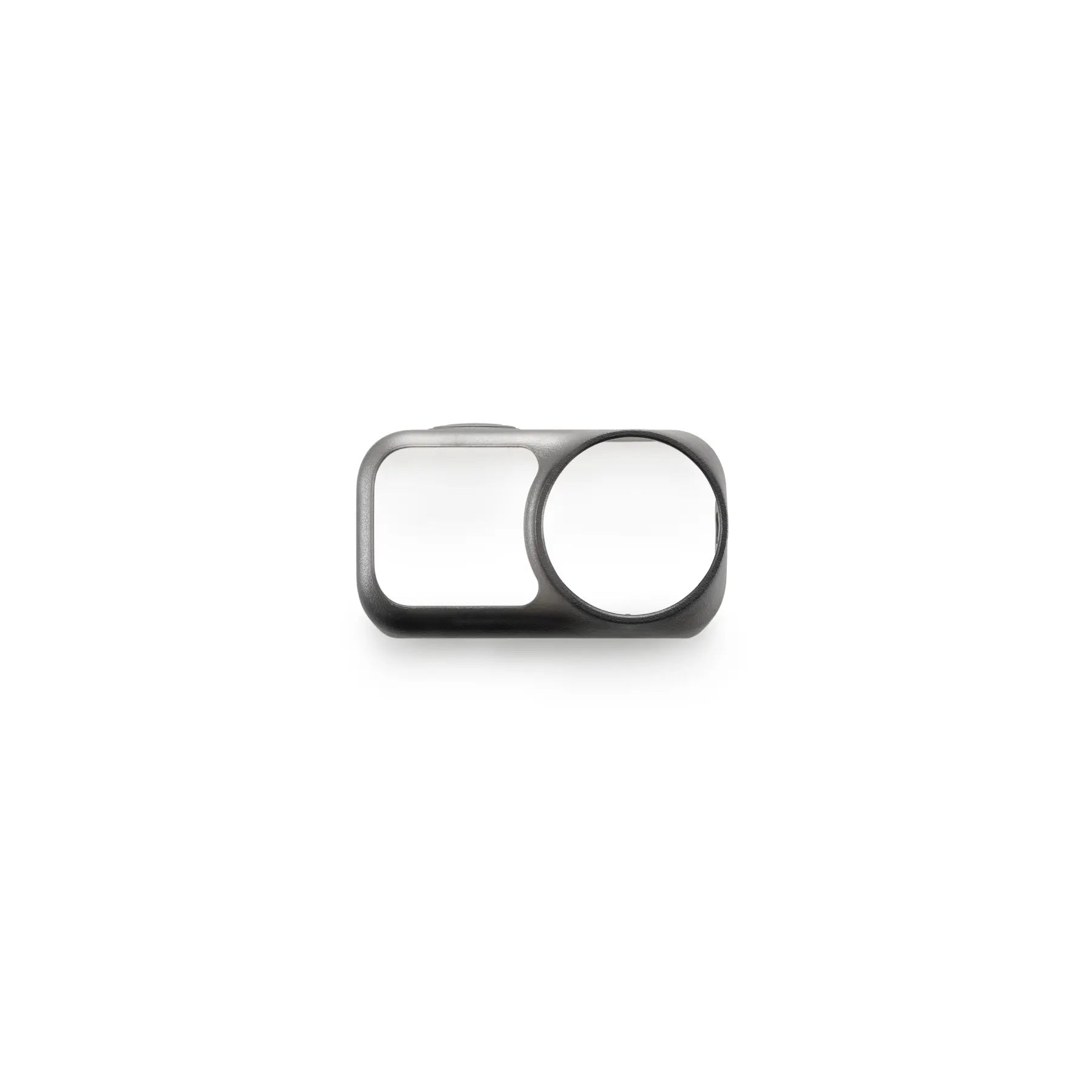 Small round mirror with black frame on a white background