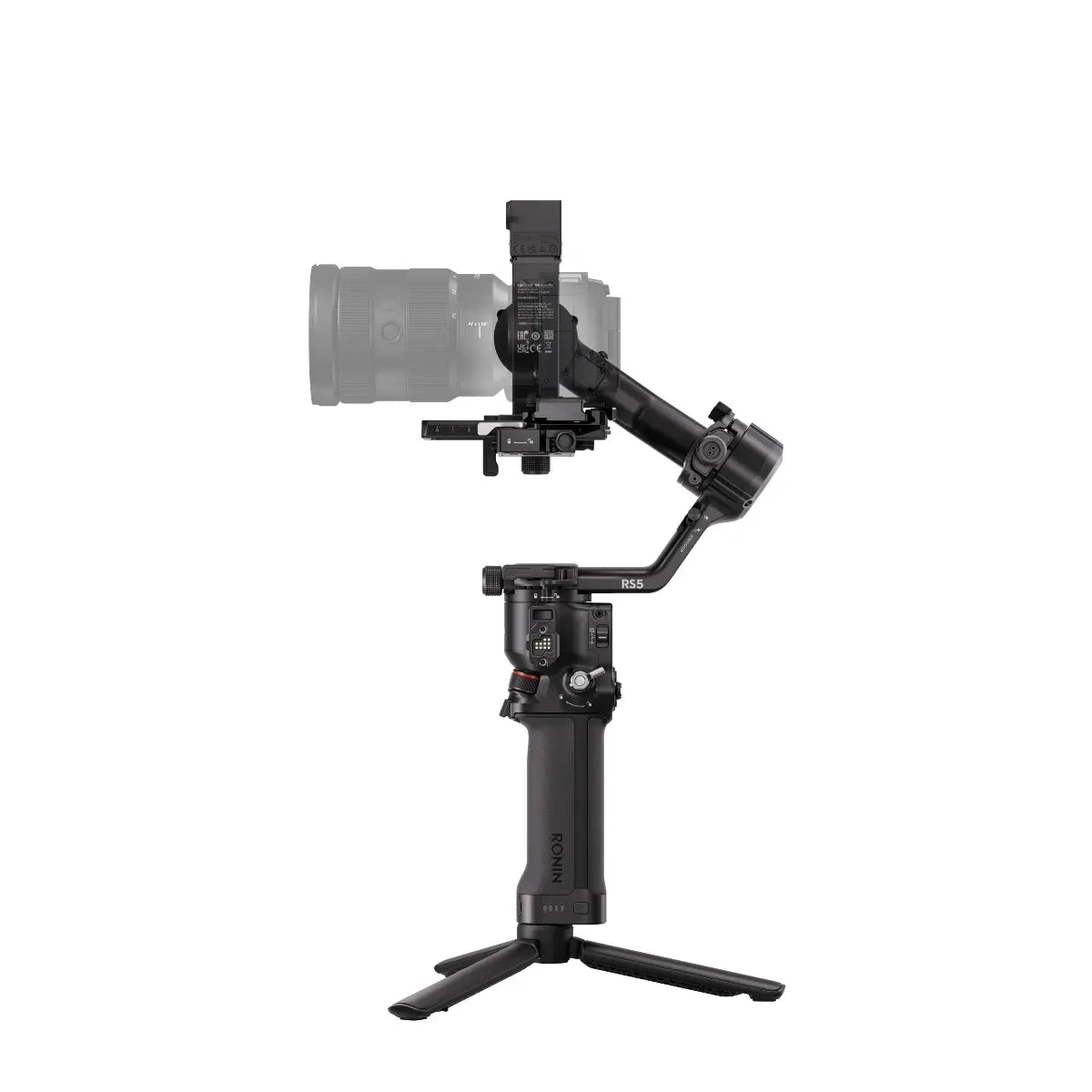 Camera stabilizer with a camera attached on a white background