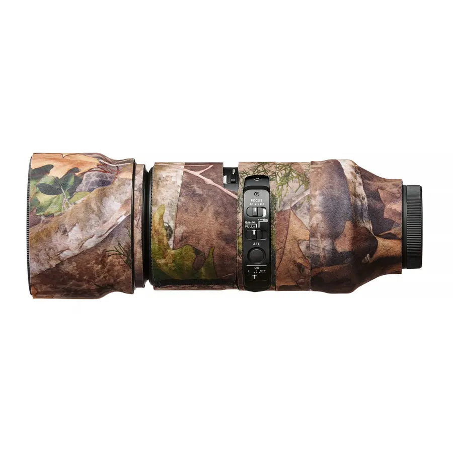 Camouflage-patterned lens on a white background
