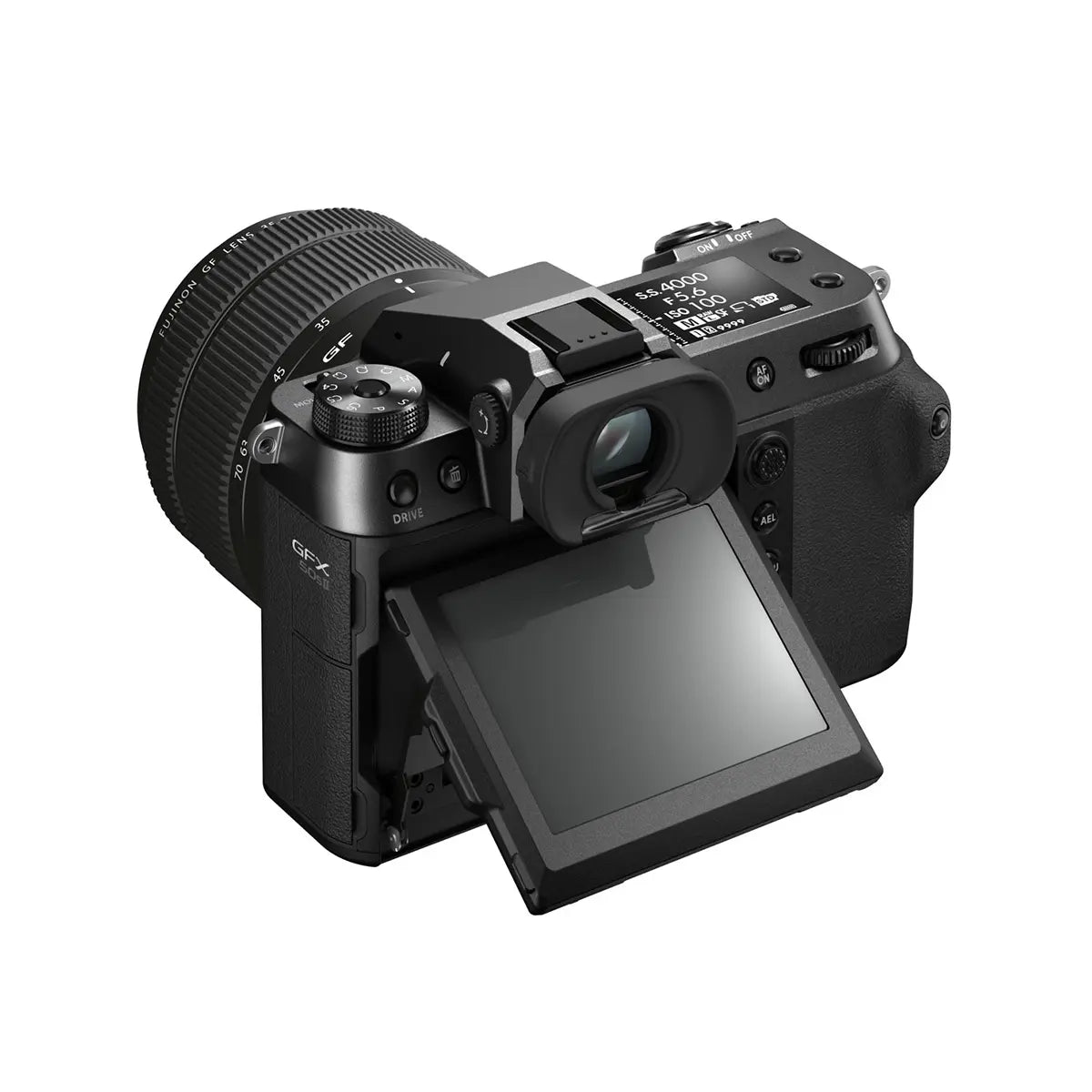 Fujifilm GFX 50S II Medium Format Camera with 35-70mm Lens top with screen rotated