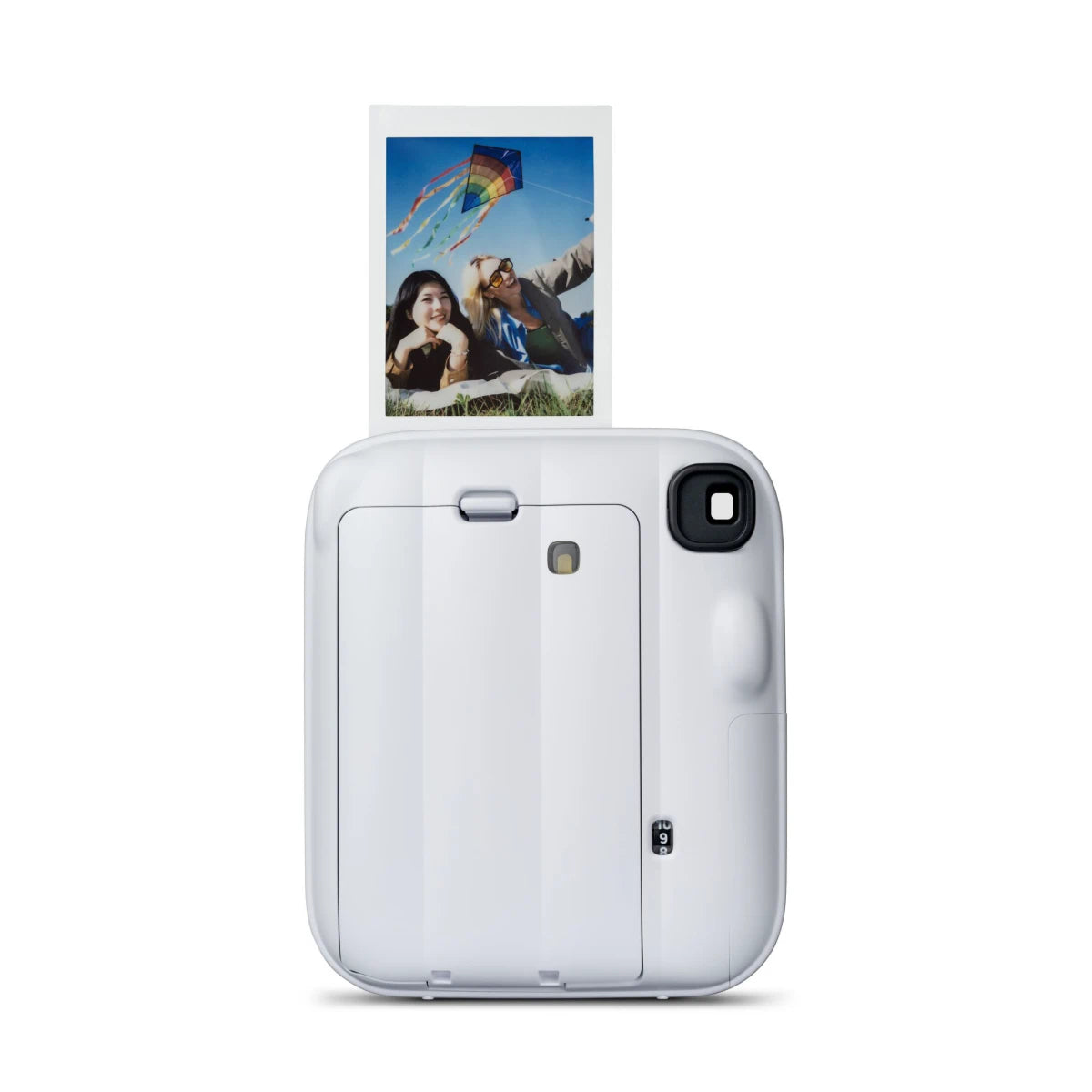White photo printer with a printed photo of a couple and kite on a white background