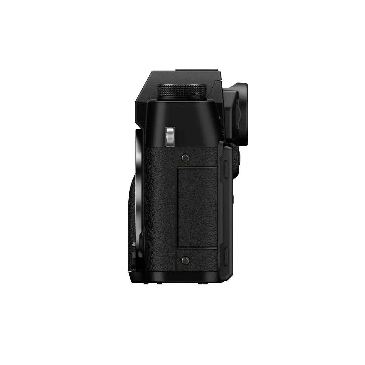 Black camera lens on a white background