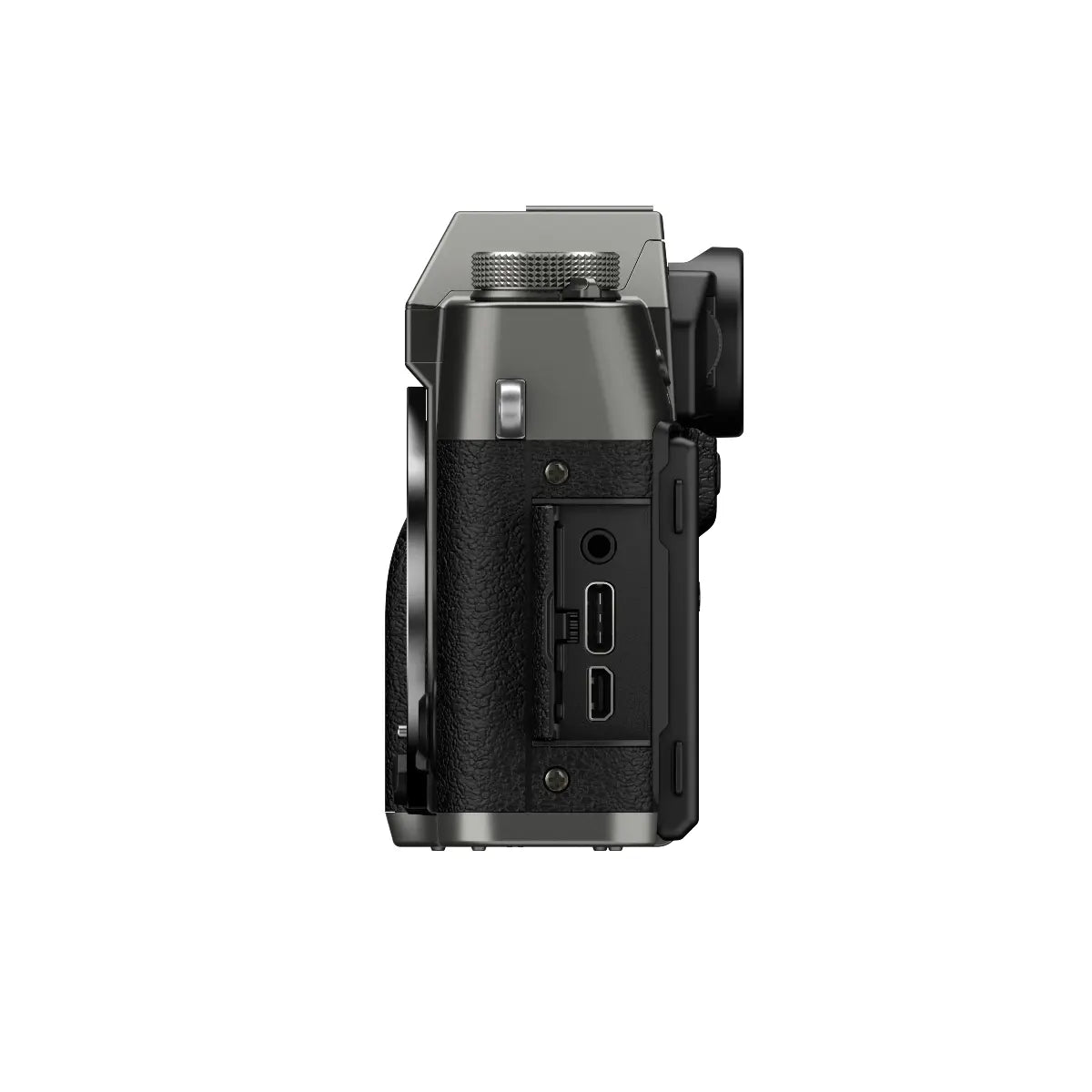 Back view of a black camera on a white background