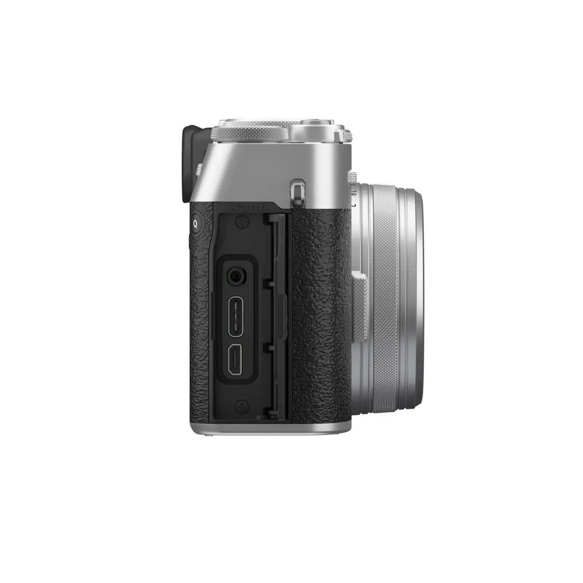 Fujifilm X100VI Digital Camera - Silver side with media ports open