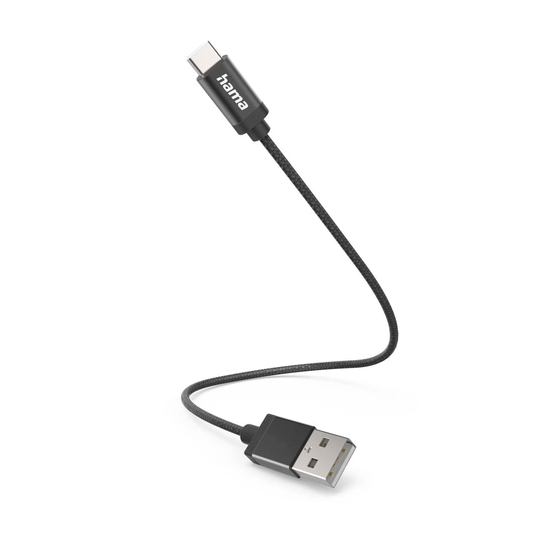 Black USB cable with Lightning connector on a white background