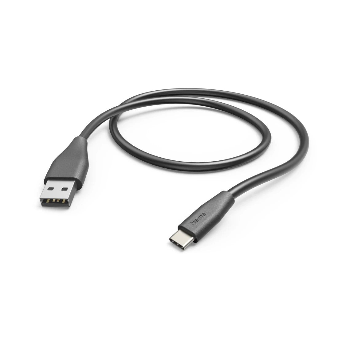 USB cable with Type-A and Type-C connectors on a white background