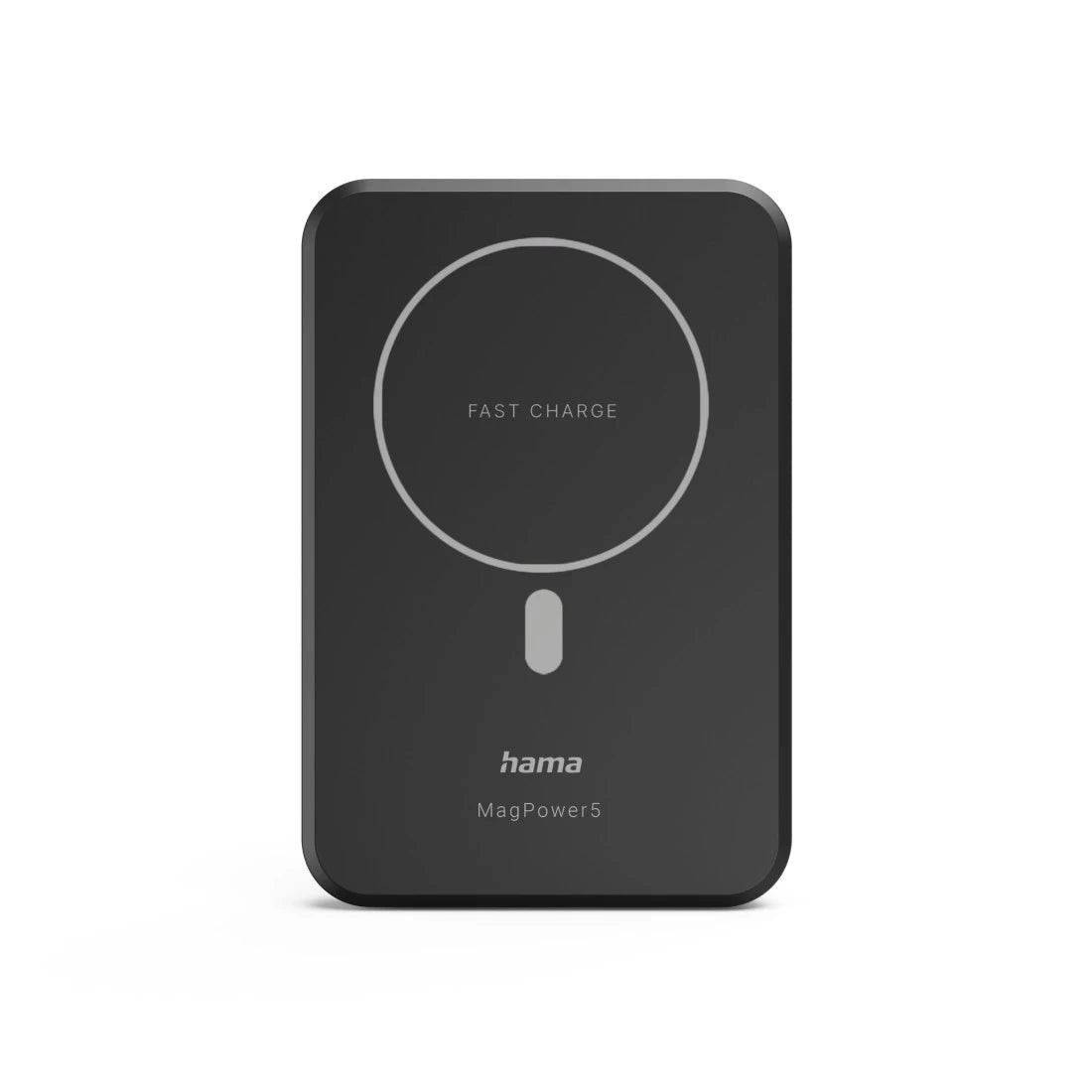 Black wireless charging pad with 'hama' branding on a white background