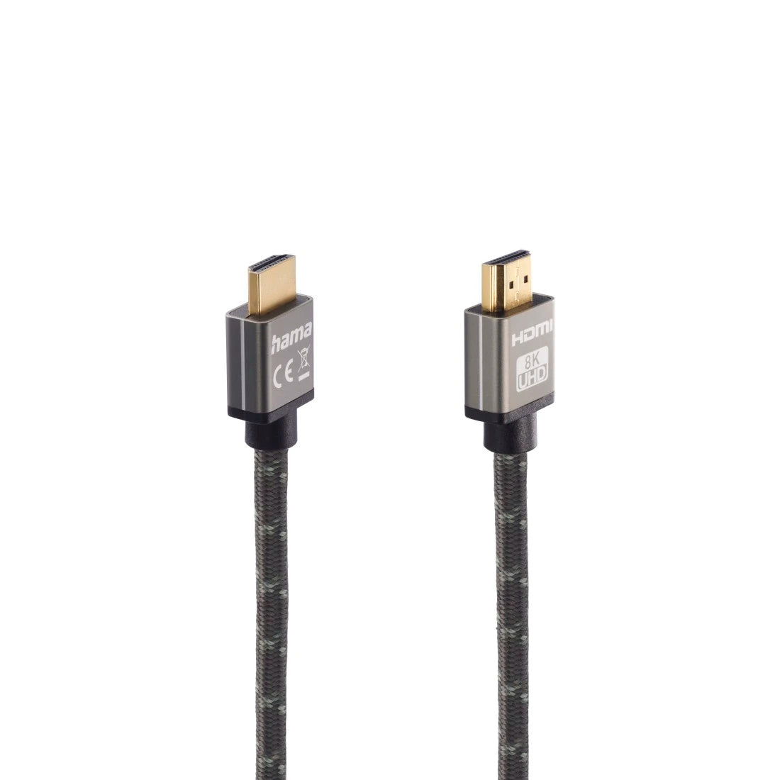 HDMI cable with metal connectors on a white background