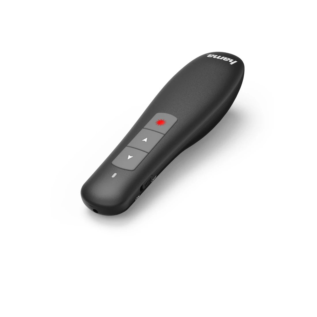 Black remote control with buttons on a white background