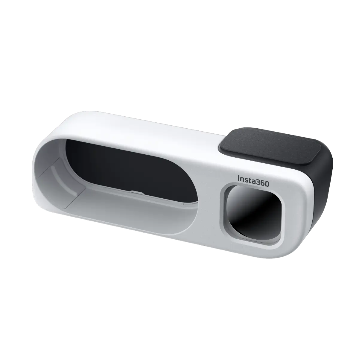 White and black insta360 device on a white background
