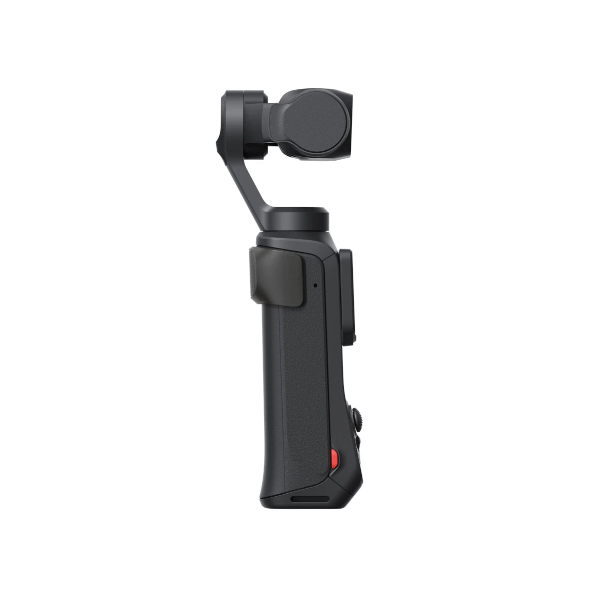 Black handheld camera stabilizer on a white background