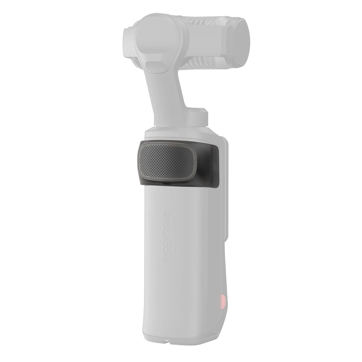 White handheld device with a speaker on a white background