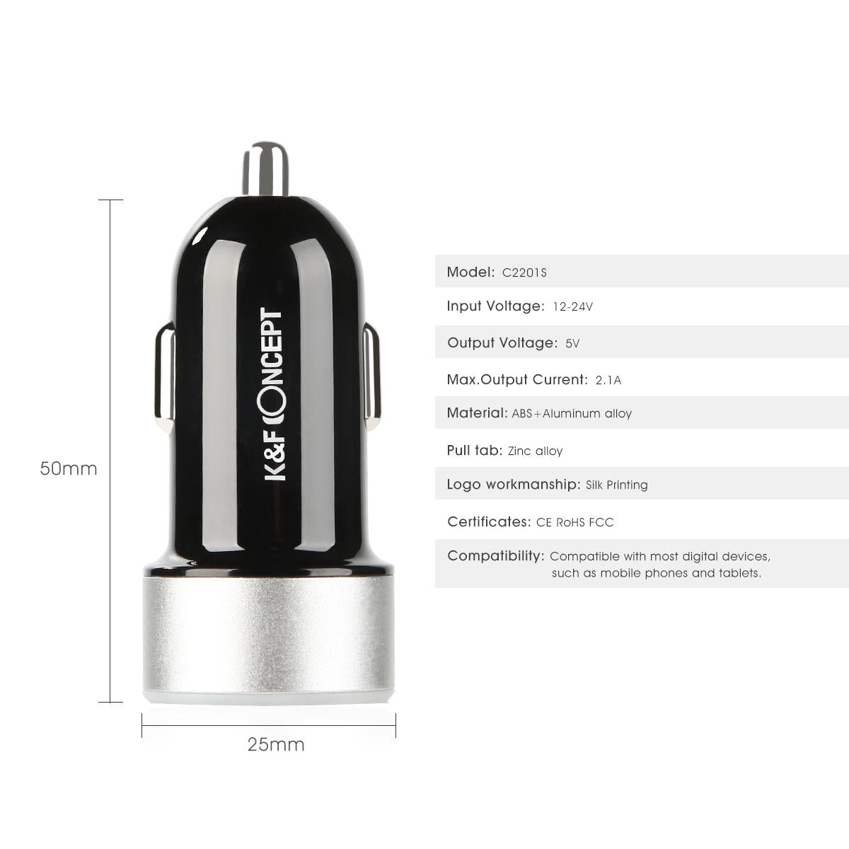 Beschoi USB Car Charger (2 Port Type 2.1A) Super Quick Charge Compatible
