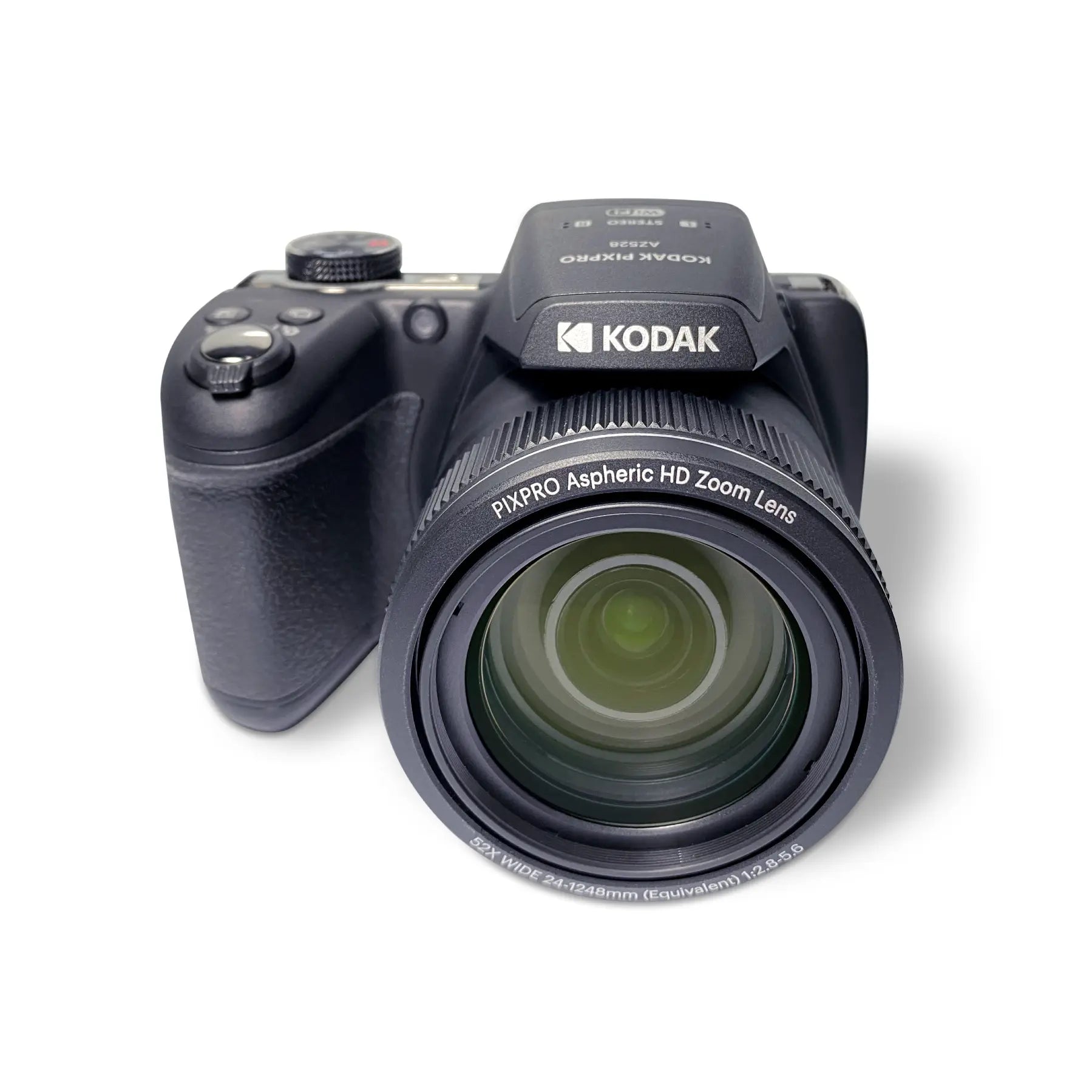 Kodak camera with a large lens on a white background