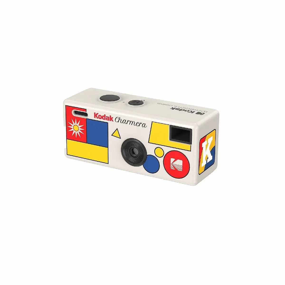 Kodak Charmeira camera with colorful design on a white background