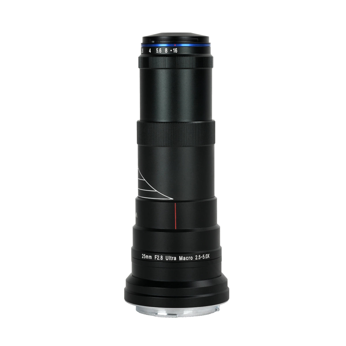 Laowa 25mm f2.8 2.5-5X Ultra Macro Lens top angle of lens at full focus extension