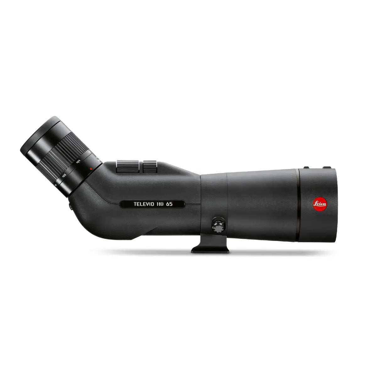 Black Leica telescope on a white background