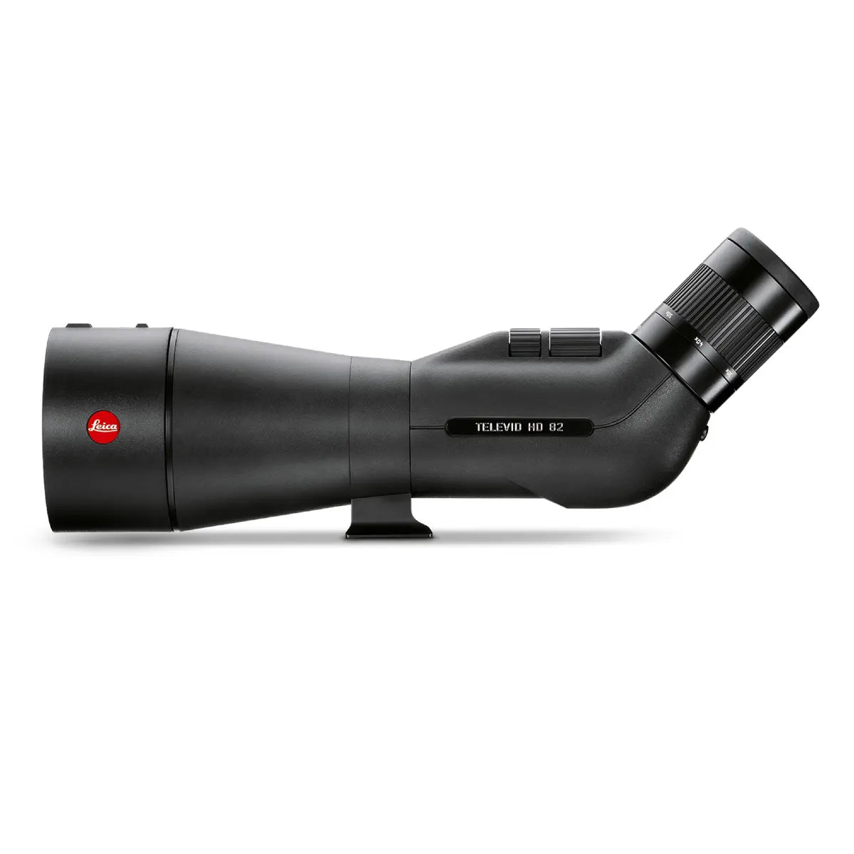 Black Leica telescope on a white background