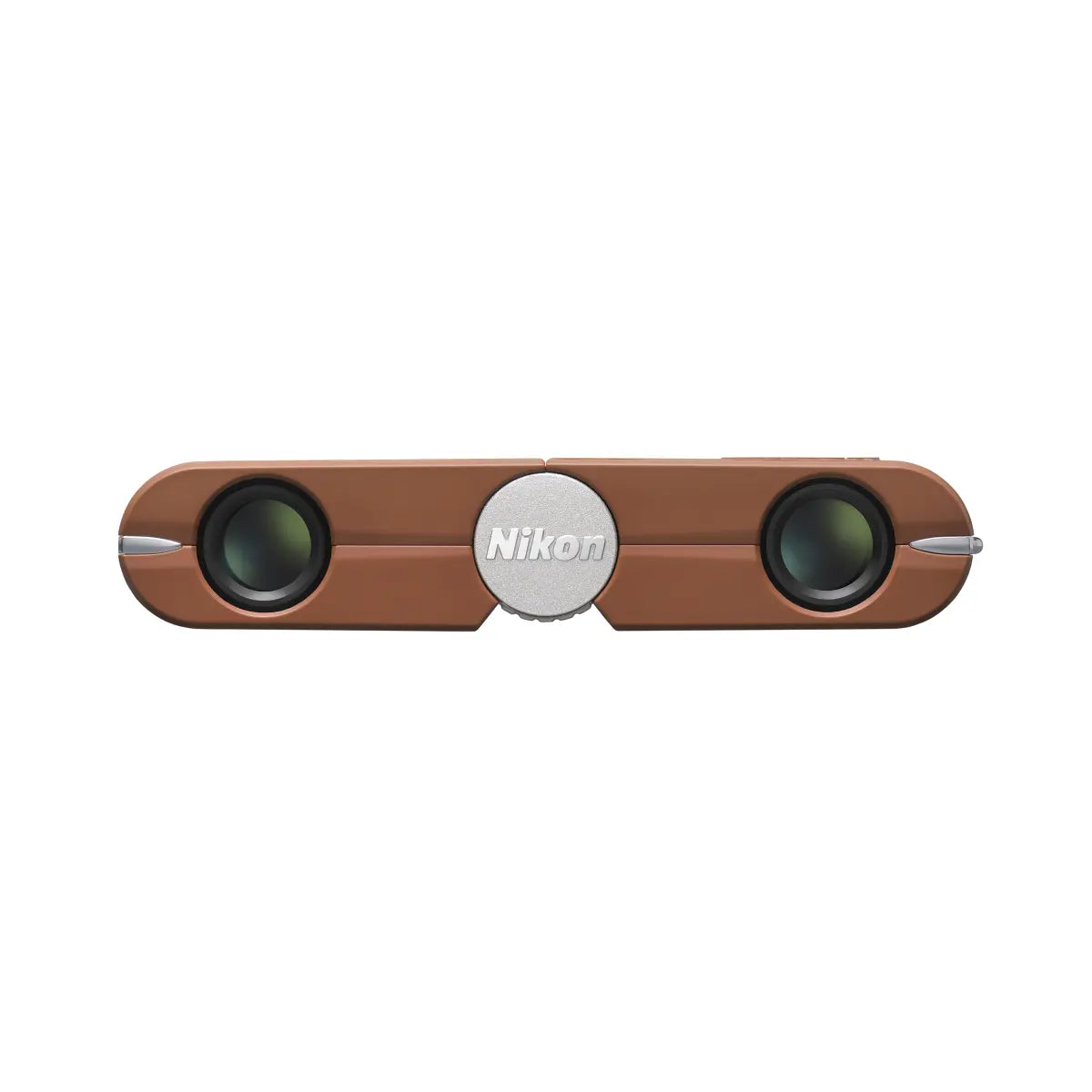 Nikon wooden camera lens with two lenses on a white background