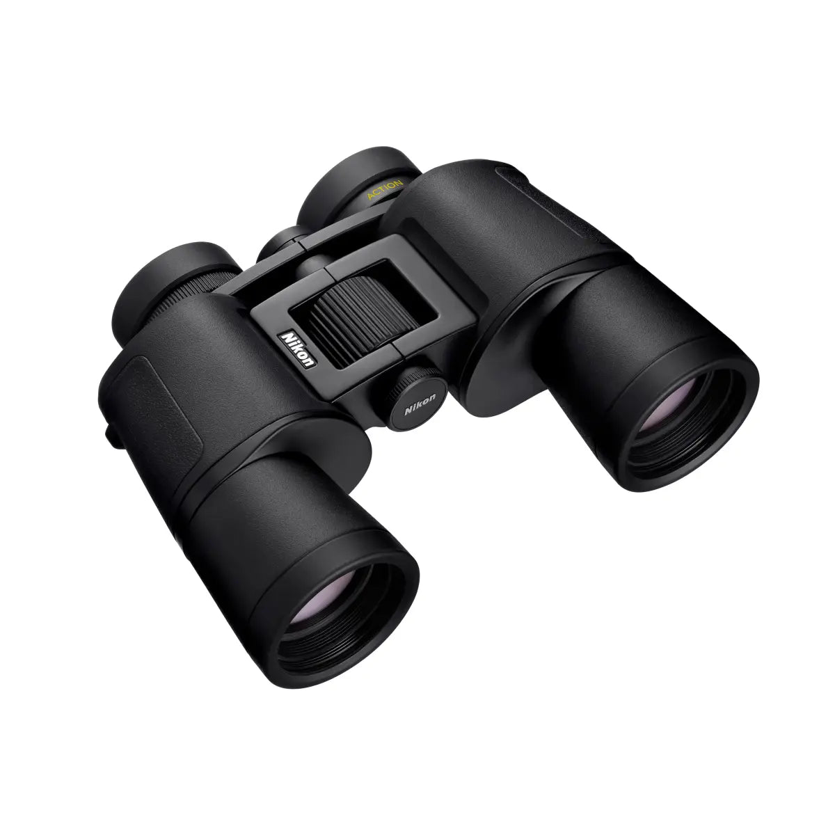 Black binoculars with Nikon logo on a white background