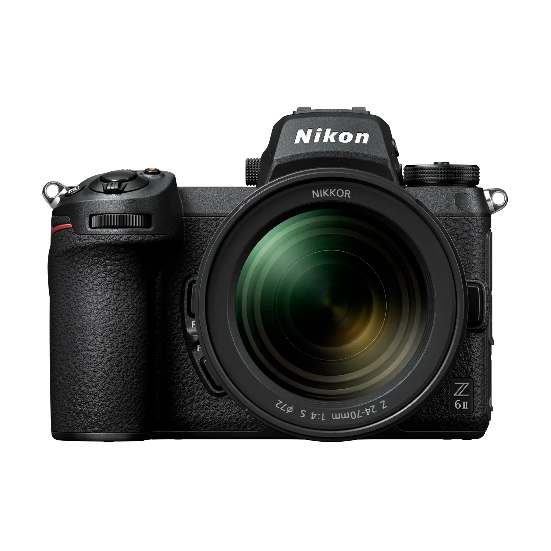 Nikon Z6 II Mirrorless Digital Camera with the NIKKOR Z 24-70mm f/4 lens mounted on the camera body, displayed against a black background.