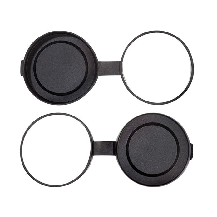 Two pairs of round magnifying glasses on a white background