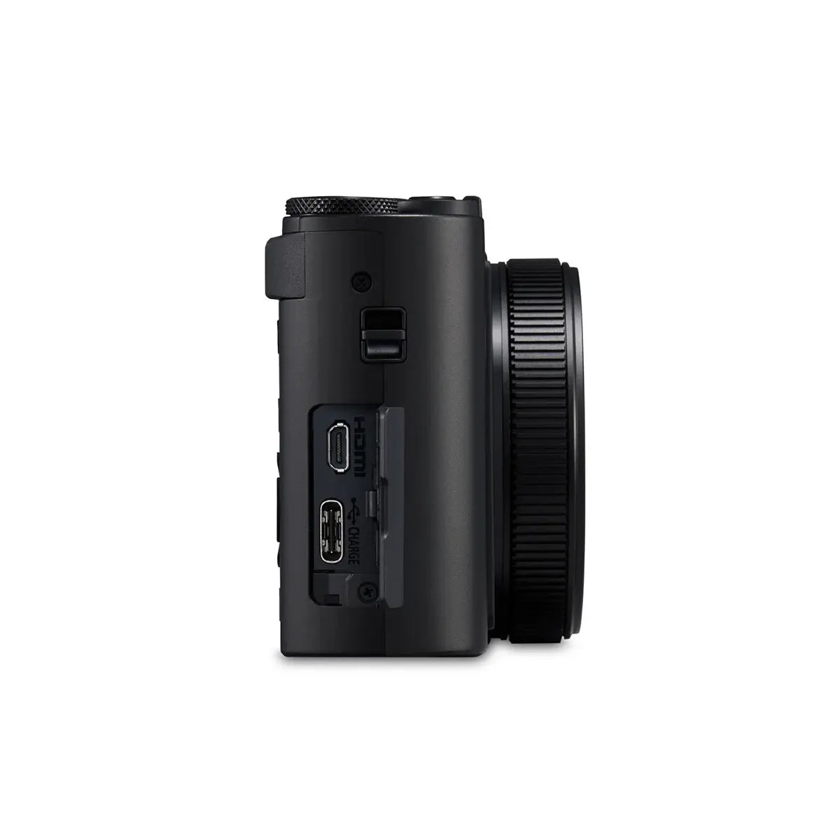Black digital camera on a white background