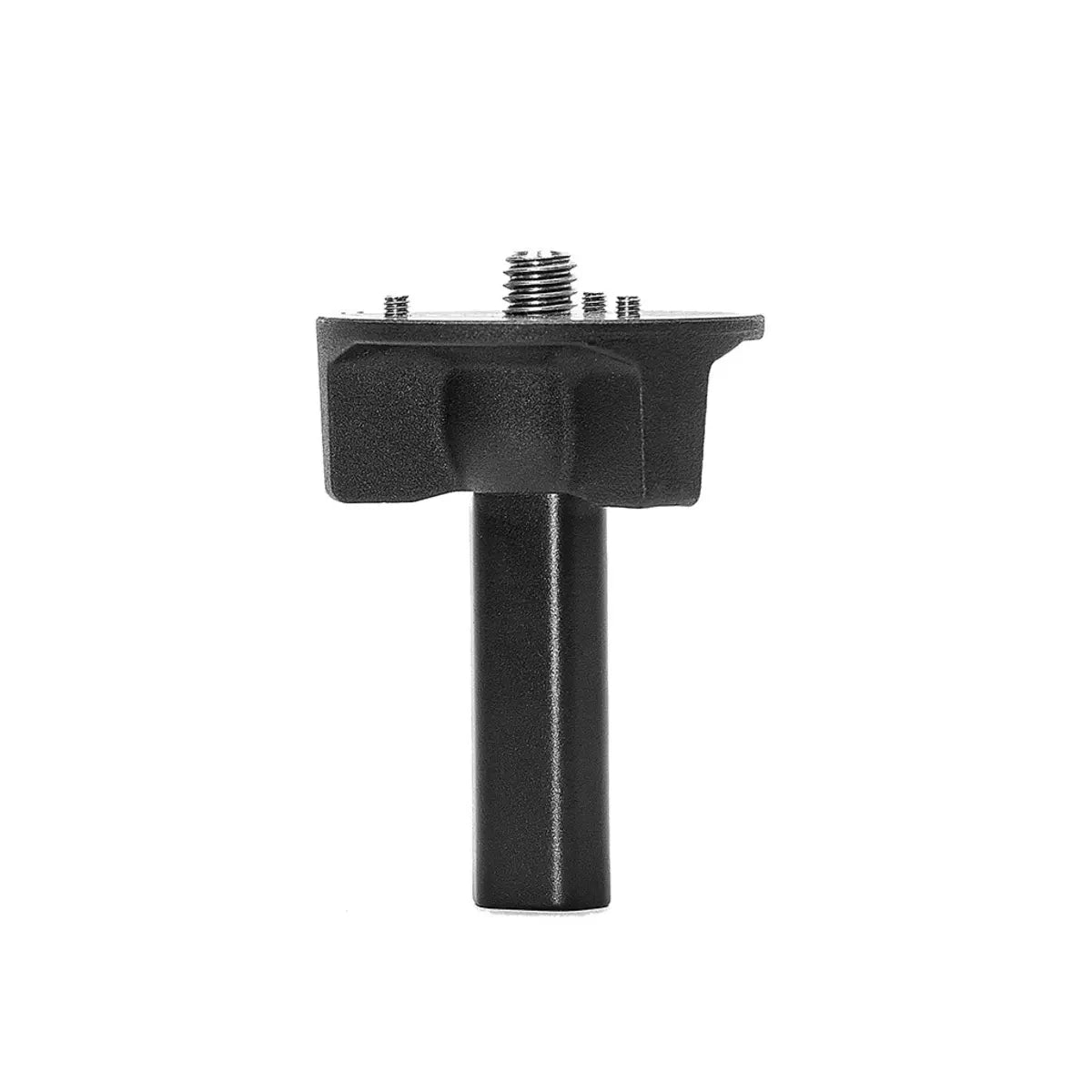 Black metal post with threaded top on a white background
