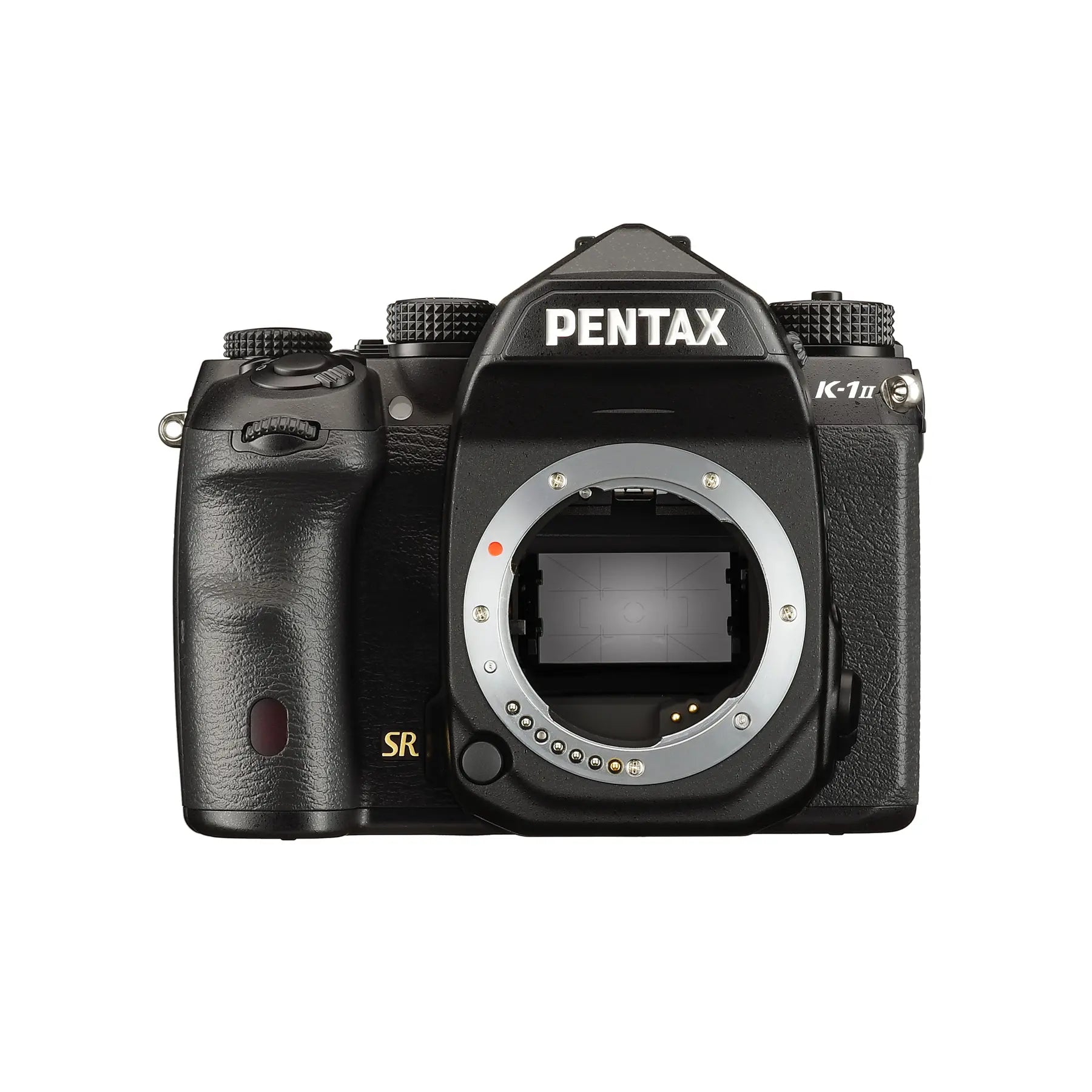 The image shows the Pentax K-1 Mark II Digital SLR Camera Body, which is black, with a prominent Pentax brand logo on the front.